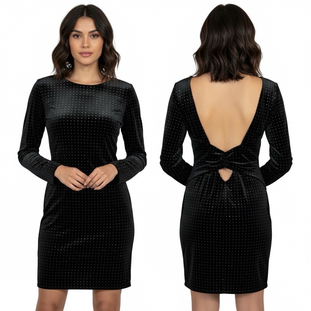 Express Velvet Dress L Long Sleeve Party Cocktail Sparkle Backless Whimsigoth